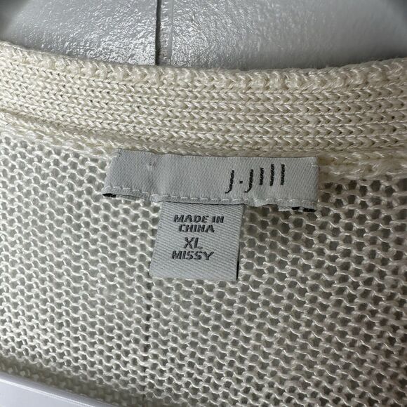 J Jill Womens Ivory Pointelle Cardigan Sweater Sz XL Linen Blend Button Front - Picture 6 of 15